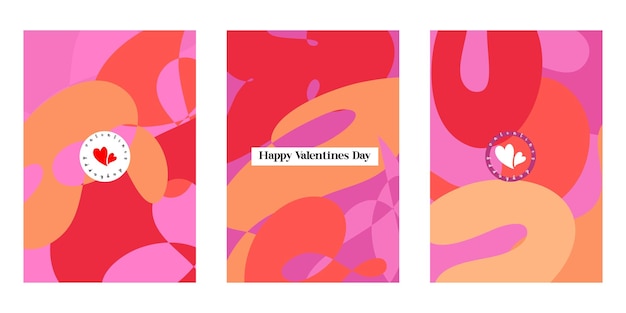 Concepto creativo de un conjunto de tarjetas de Feliz Día de San Valentín Diseño de arte abstracto moderno con corazones