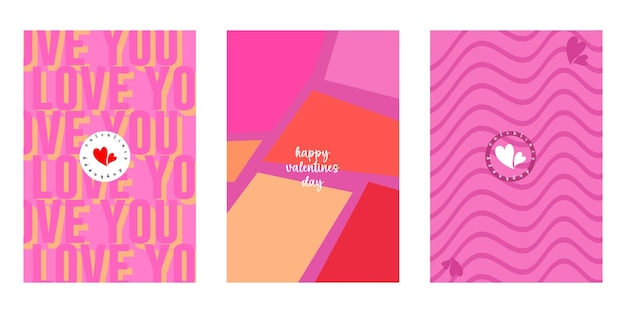 Concepto creativo de un conjunto de tarjetas de Feliz Día de San Valentín Diseño de arte abstracto moderno con corazones