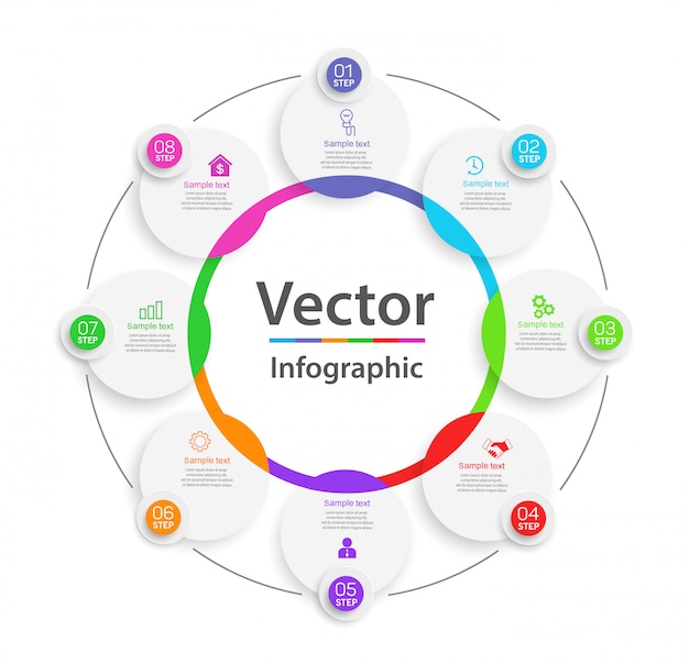 Vector concepto creativo para diagrama de infografía con 8 pasos.