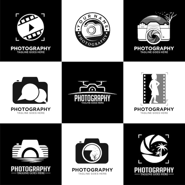 Concepto creativo de diseño de logotipo de fotografía con color blanco y negro