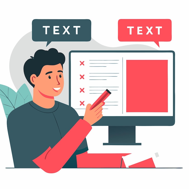 Vector concepto creativo de edición de texto corporal en un espacio de trabajo digital