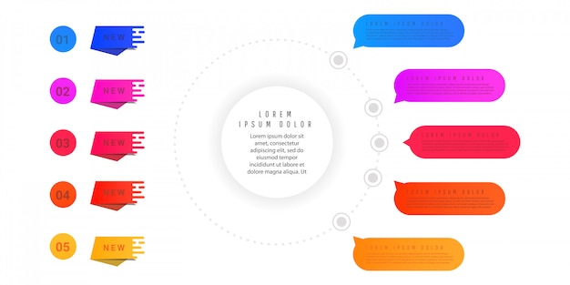Concepto creativo de elementos de gráficos de degradado, diagramas con pasos, opciones, piezas o procesos.