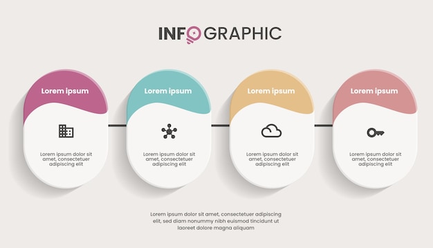 Concepto creativo para infografía con 4 pasos, opciones, piezas. Visualización de datos comerciales