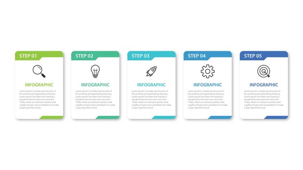 Concepto creativo para infografía con 5 pasos, opciones, piezas o procesos. Visualización de datos comerciales