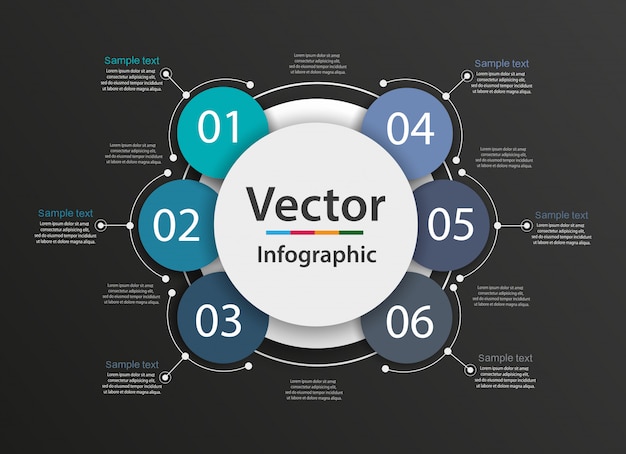 Concepto creativo para infografía con 6 pasos, opciones, partes o procesos.