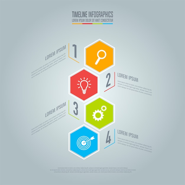 Concepto creativo para infografía. Concepto de negocio de línea de tiempo con 4 opciones, pasos o procesos.