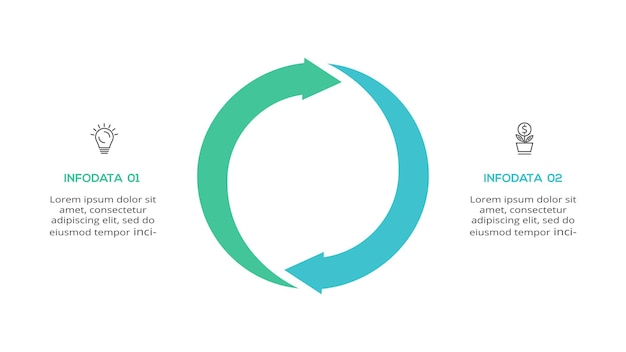 Concepto creativo para infografía con opciones de 2 pasos, partes o procesos visualización de datos comerciales