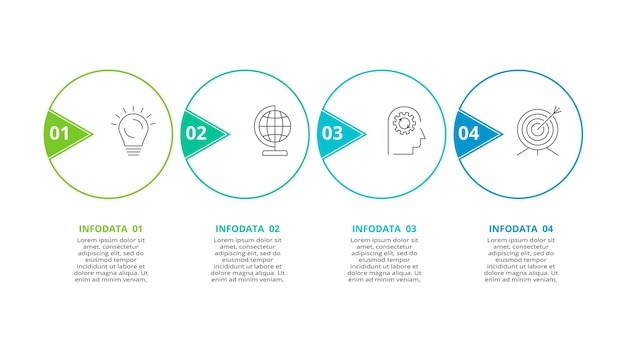 Concepto creativo para infografía con opciones de 4 pasos, partes o procesos visualización de datos comerciales