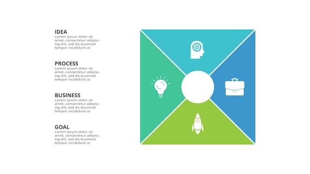 Concepto creativo para infografía con opciones de 4 pasos, partes o procesos Visualización de datos comerciales