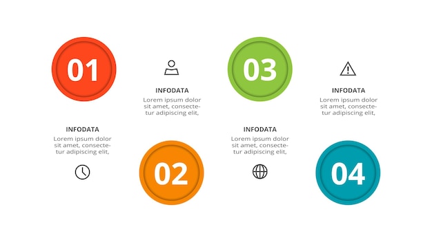 Concepto creativo para infografía con opciones de 4 pasos, partes o procesos visualización de datos comerciales