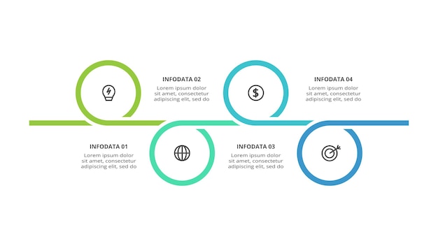 Concepto creativo para infografía con opciones de 4 pasos, partes o procesos Visualización de datos comerciales