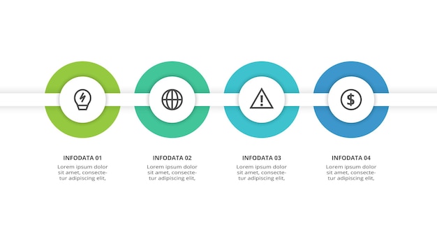 Concepto creativo para infografía con opciones de 4 pasos, partes o procesos visualización de datos comerciales