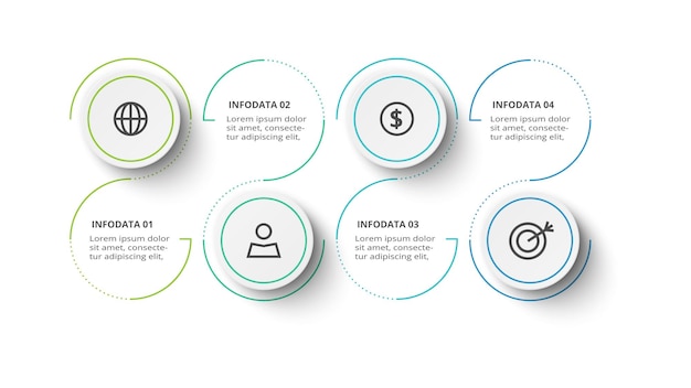 Concepto creativo para infografía con opciones de 4 pasos, partes o procesos Visualización de datos comerciales