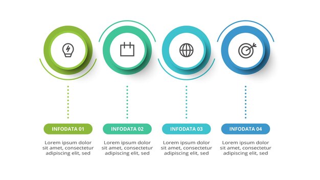 Concepto creativo para infografía con opciones de 4 pasos, partes o procesos visualización de datos comerciales