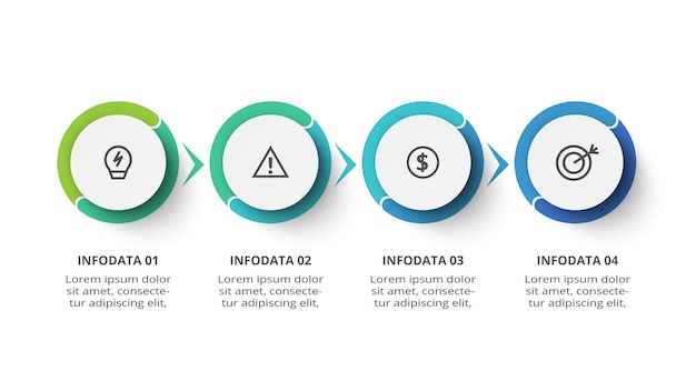 Concepto creativo para infografía con opciones de 4 pasos, partes o procesos Visualización de datos comerciales