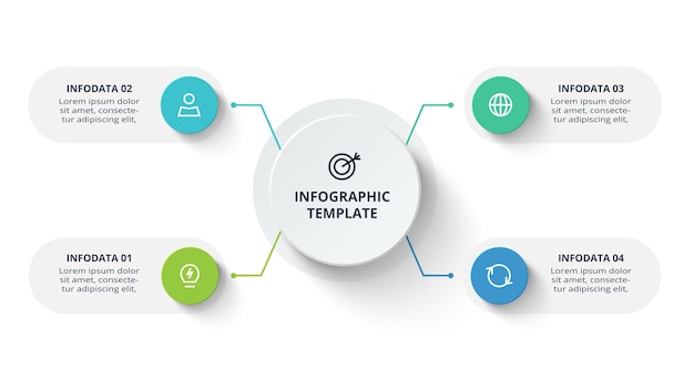 Concepto creativo para infografía con opciones de 4 pasos, partes o procesos Visualización de datos comerciales