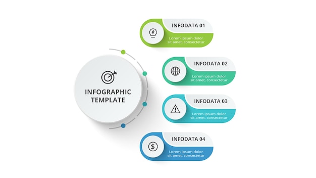 Concepto creativo para infografía con opciones de 4 pasos, partes o procesos Visualización de datos comerciales