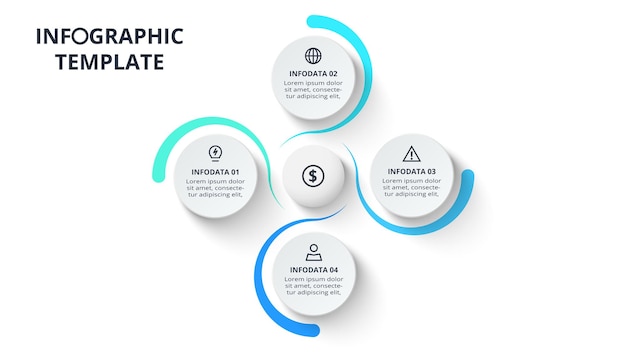 Concepto creativo para infografía con opciones de 4 pasos, partes o procesos Visualización de datos comerciales