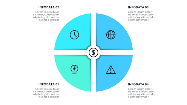 Concepto creativo para infografía con opciones de 4 pasos, partes o procesos Visualización de datos comerciales