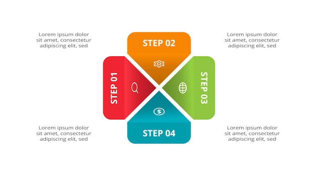 Vector concepto creativo para infografía con opciones de 4 pasos, partes o procesos.