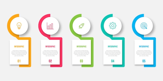 Concepto creativo para infografía con opciones de 5 pasos, partes o procesos visualización de datos comerciales