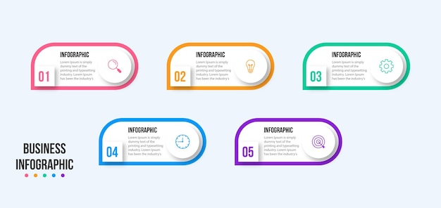 Concepto creativo para infografía con opciones de 5 pasos, partes o procesos visualización de datos comerciales