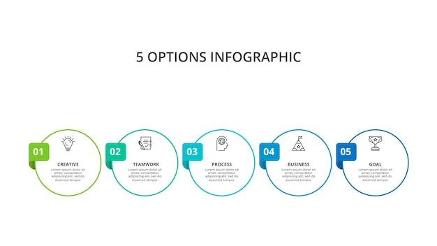 Concepto creativo para infografía con opciones de 5 pasos, partes o procesos Visualización de datos comerciales