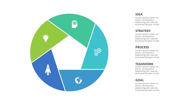 Concepto creativo para infografía con opciones de 5 pasos, partes o procesos Visualización de datos comerciales