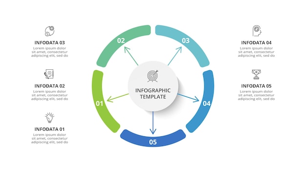 Concepto creativo para infografía con opciones de 5 pasos, partes o procesos visualización de datos comerciales