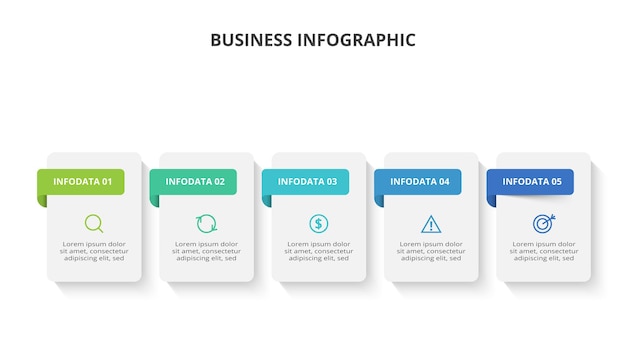 Concepto creativo para infografía con opciones de 5 pasos, partes o procesos visualización de datos comerciales