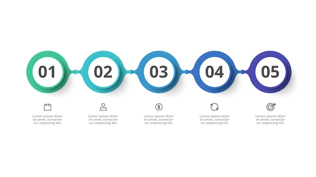 Concepto creativo para infografía con opciones de 5 pasos, partes o procesos Visualización de datos comerciales