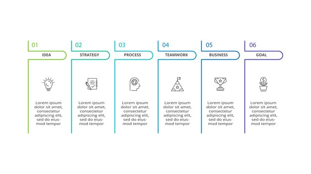 Concepto creativo para infografía con opciones de 6 pasos, partes o procesos visualización de datos comerciales