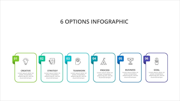 Concepto creativo para infografía con opciones de 6 pasos, partes o procesos Visualización de datos comerciales