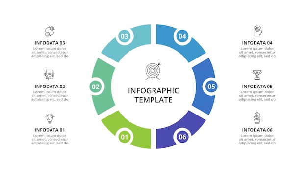 Concepto creativo para infografía con opciones de 6 pasos, partes o procesos Visualización de datos comerciales