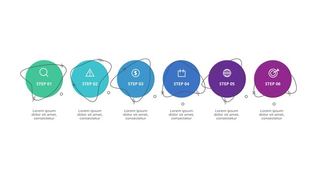 Concepto creativo para infografía con opciones de 6 pasos, partes o procesos Visualización de datos comerciales