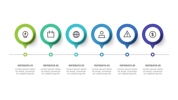 Concepto creativo para infografía con opciones de 6 pasos, partes o procesos Visualización de datos comerciales