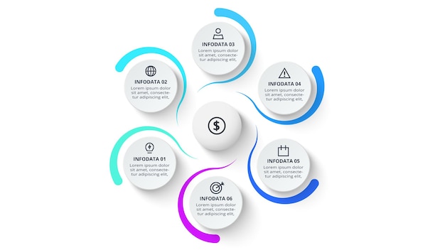 Concepto creativo para infografía con opciones de 6 pasos, partes o procesos Visualización de datos comerciales