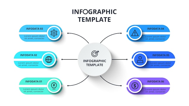 Concepto creativo para infografía con opciones de 6 pasos, partes o procesos Visualización de datos comerciales