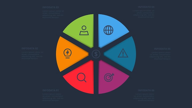 Concepto creativo para infografía con opciones de 6 pasos, partes o procesos Visualización de datos comerciales