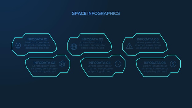 Concepto creativo para infografía con opciones de 6 pasos, partes o procesos Visualización de datos comerciales