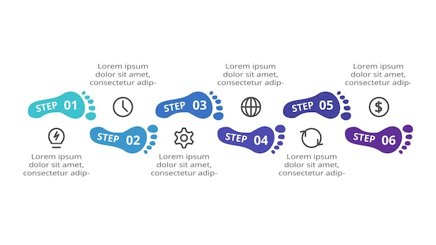 Concepto creativo para infografía con opciones de 6 pasos, partes o procesos.