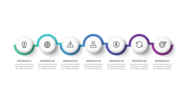 Concepto creativo para infografía con opciones de 7 pasos, partes o procesos visualización de datos comerciales