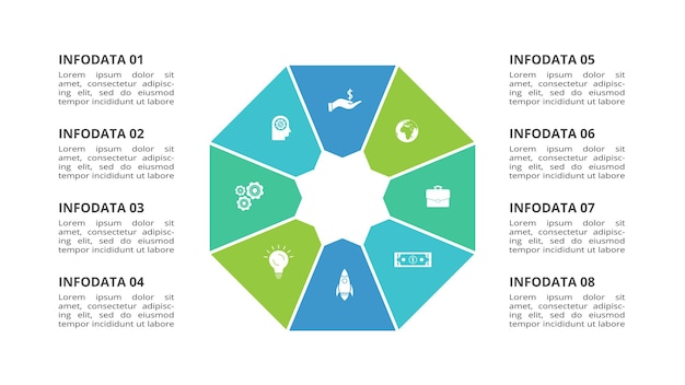 Concepto creativo para infografía con opciones de 8 pasos partes o procesos Visualización de datos empresariales