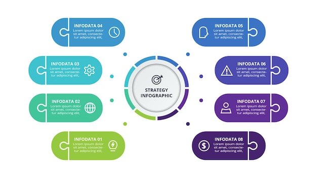 Concepto creativo para infografía con opciones de 8 pasos partes o procesos Visualización de datos empresariales