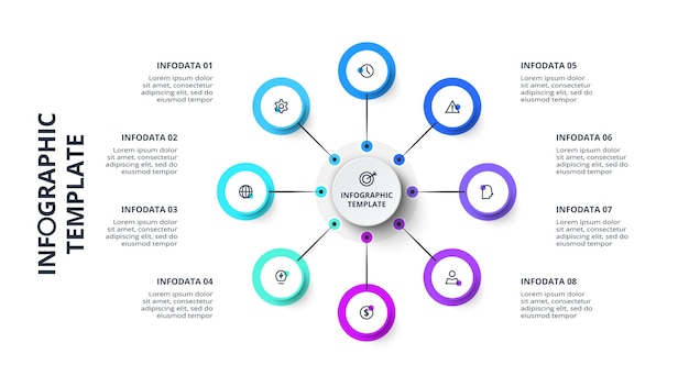 Concepto creativo para infografía con opciones de 8 pasos partes o procesos Visualización de datos empresariales