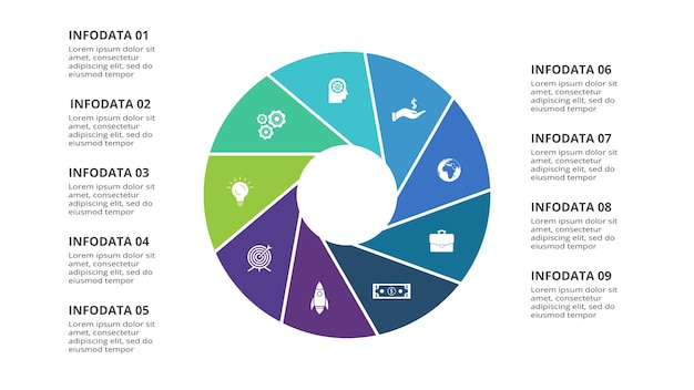Concepto creativo para infografía con opciones de 9 pasos partes o procesos Visualización de datos empresariales