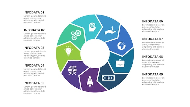 Concepto creativo para infografía con opciones de 9 pasos partes o procesos Visualización de datos empresariales