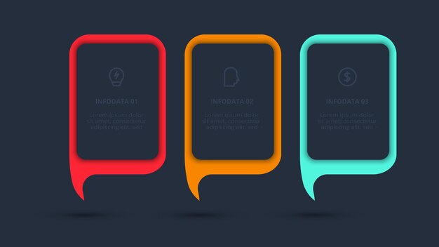 Concepto creativo para infografía con plantilla de 3 pasos para la web en un fondo negro