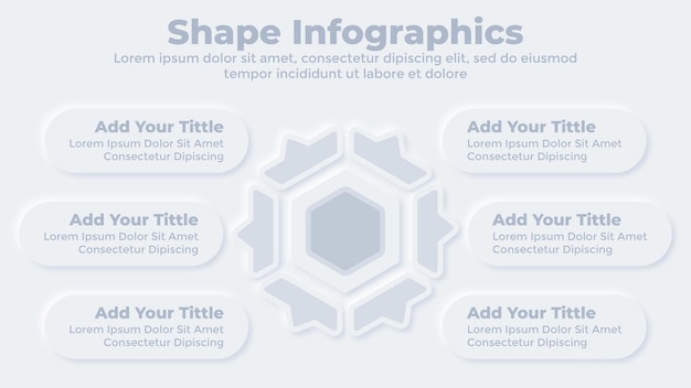 Concepto creativo infográfico de flecha de círculo neumórfico con plantilla de presentación de 6 pasos