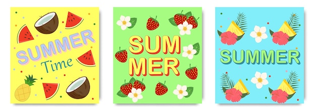 Concepto creativo de juego de tarjetas de verano Diseño de arte moderno con fresas sandía piña